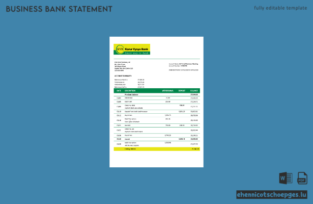 KVB Firmenkontoauszug (Word- und PDF-Beispiel)